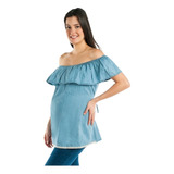 Blusa Maternidad Mezclilla Con Olan- 147rod