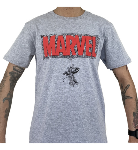 Playera Spiderman Marvel Gris Camiseta Hombre Super Héroes 