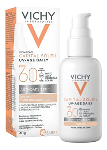 Protetor Solar Facial Vichy Uv-age Daily Sem Cor Fps 60 40g