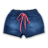 Short Jeans Infantil Feminino Perfeito De Cadarço Regulador 