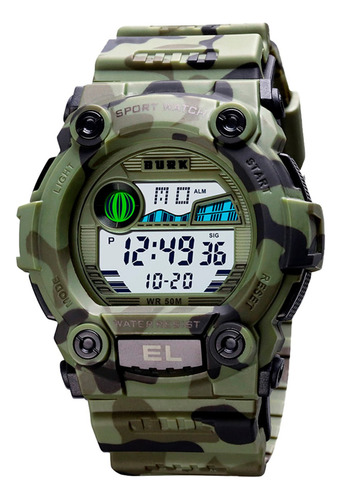 Reloj Militar Hombre Burk 1633 Cronometro Alarma Luz Digital Color De La Malla Verde Militar