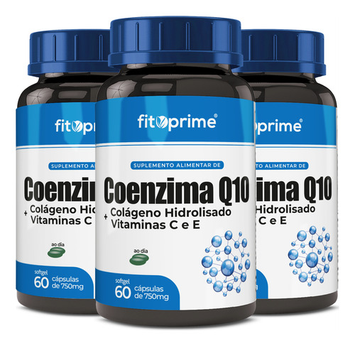Kit 3 Coenzima Q10 Colágeno Hidrolisado Vitaminas C E 60cps