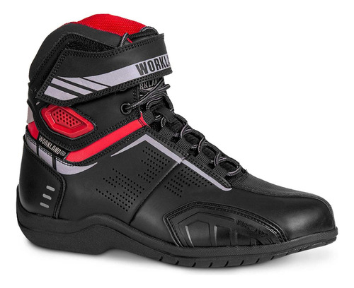 Bota Motociclista Hombre Moto Biker Wkl 80016 Negro Rojo