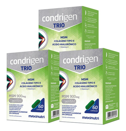 3 Condrigen Trio Colágeno Tipo2 + Ácido Hialurônico 60 Cáps