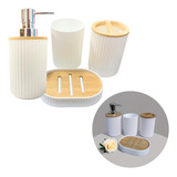 Kit 4 Peças Banheiro Lavabo Bambu Bancada Pia Preto Branco