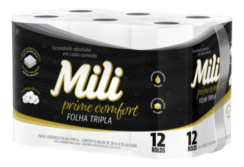 Papel Higiênico Mili Prime Folha Tripla Neutro 12 Unid 20m