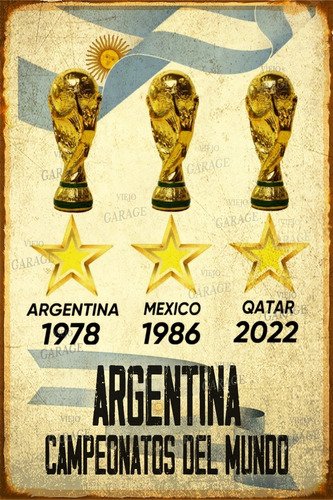 Cartel Vintage Retro Argentina Campeón Copas Mundial 30x40cm