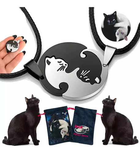 Colar Duplo Love Cats Titanio Dia Namorados Gatos Yin Yang