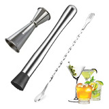 Kit Muddler Jigger Cuchara Para Mezclar Bar Cocteleria Barra