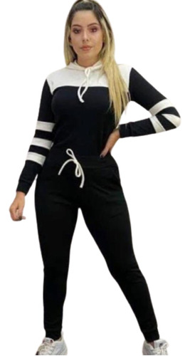 Conjunto Feminino Manga Longa Blusa Com Touca Roupa De Frio