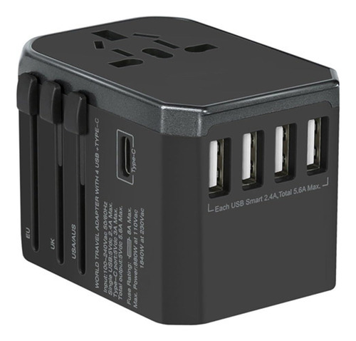 Adaptador Conversor Europeo A Americano Y Cargador, 4 Usb C