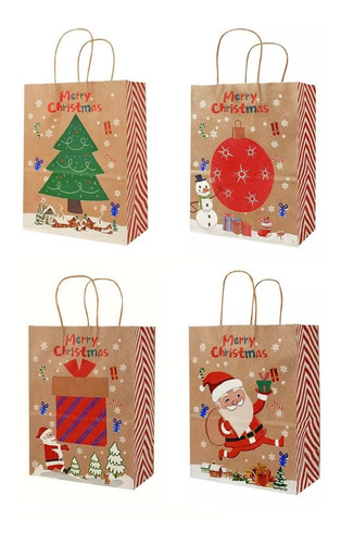 Pack 12 Bolsas De Regalo Kraft Pequeñas Navideñas 15x21cm