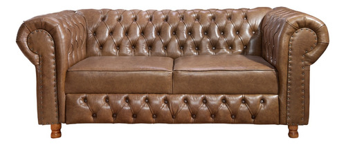 Sofá Chesterfield Vicenzo 175 Cm Couro Legitimo Caramelo 