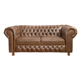 Sofá Chesterfield Vicenzo 175 Cm Couro Legitimo Caramelo 