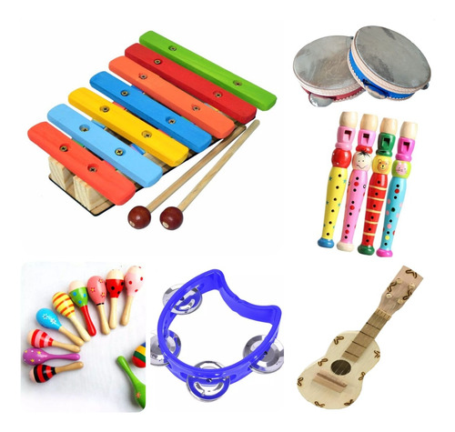 Kit Com 6 Instrumentos Musicais Infantis Montessorianos 