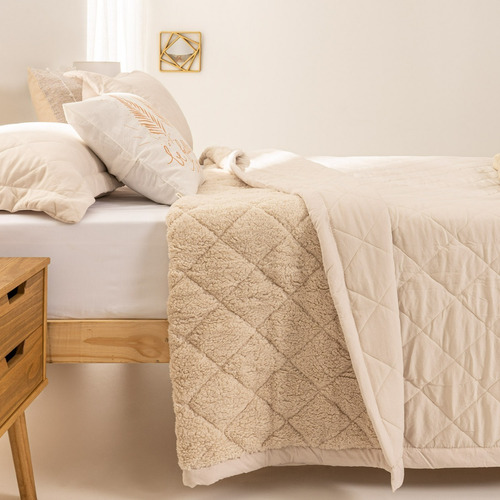 Cubrecama Quilt Con Sherpa 2 Plazas Queen Arredo Rombos