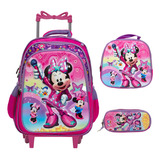 Kit Mochila Escolar Feminina Rodinha Minnie Mouse Grande