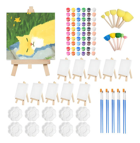 Juego De 10 Mini Lienzos De Pintura Acrílica, Con Caballete | MercadoLibre