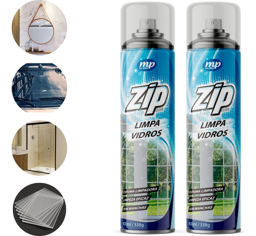 2 Limpa Vidros Zip Clean 400ml Sem Manchas Espelhos Box