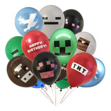 Pack 12 Globos Látex Minecraft Para Aire O Helio