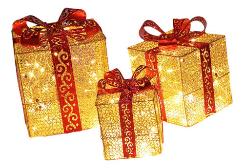 3 Cajas De Regalo Navideñas Iluminadas Con Lazos [u]