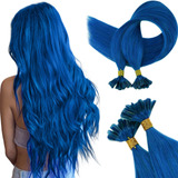 Runature Extensiones De Cabello Humano Con Punta En U Azul,.