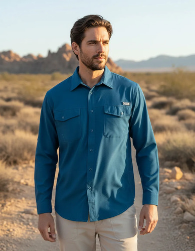 Camisa Nomad Outdoor Manga Larga Ocean Blue Para Hombre