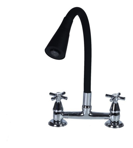 Griferia Doble Comando Cocina Mesada Pico Negro Lluvia Flex