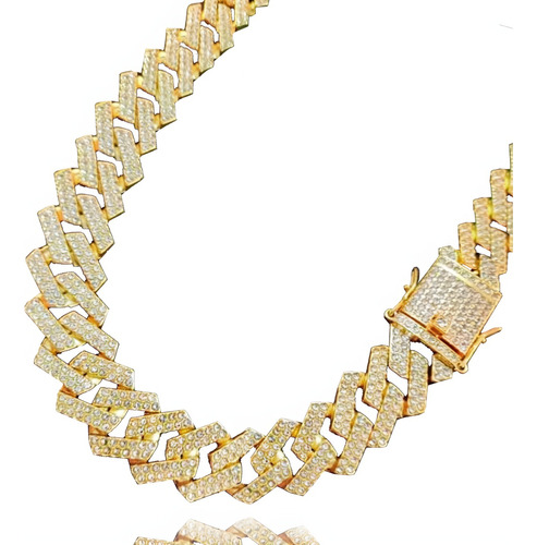 Collar Cadena Cubana Con Diamantes Wide Shadow Simil Oro M®
