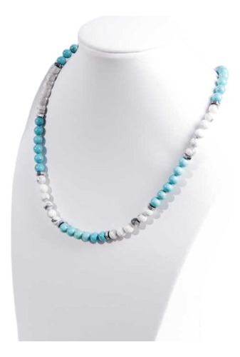 Collar De Perlas Blancas Y Azul Turquesa Con Separadores 