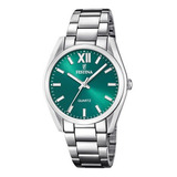 Reloj Festina F20622.c Para Mujer Boyfriend Acero Inoxidable Color De La Malla Plateado Color Del Bisel Plateado Color Del Fondo Verde