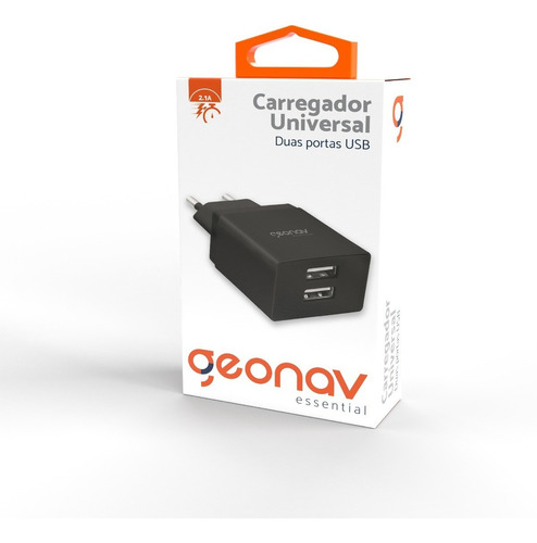 Carregador De Parede 2 X Usb 2,1 A Preto - Geonav