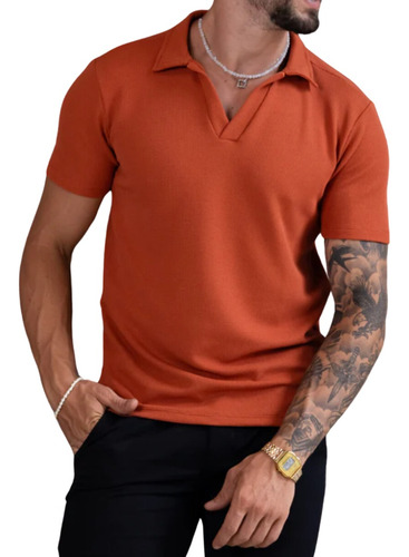 Camisa Polo Tricot Masculina Elegante Clássica Terracota