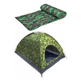 Kit Barraca Camping Camuflada 6 Lugares + Colchonete Casal