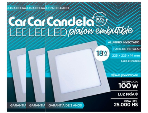 Panel Plafón De Embutir Led 18w Cuadrado Fría Cálida Packx3 