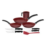 Set De Cocina 9 Pz Sartenes Aluminio Y Cuchillos Tramontina