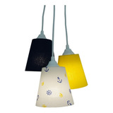 Lustre Pendente Náutico 3 Cúpulas Azul Marinho E Amarelo