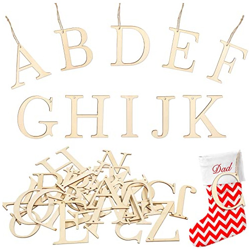 26 Piezas Letras Decorativas Navideñas Madera Cuerdas