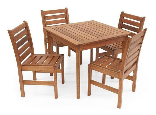 Conjunto Mesa De Jantar Em Madeira Maciça Com 4 Cadeiras