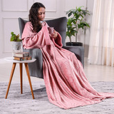 Manta Cobertor Tv Com Mangas Luxor Peles Extra Macia Cor Rosa Blush Desenho Do Tecido Liso