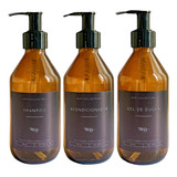Set Dispenser Vidrio 250ml Shampoo-acondic-gel Ducha Negro