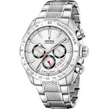 Reloj Festina Hombre Chronograph Acero Calendario F20668.1 Malla Plateado Bisel Plateado Fondo Blanco