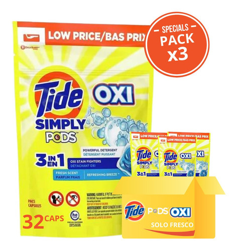 Detergente Cápsulas Tide Pods Simply Con Oxi Pack X3
