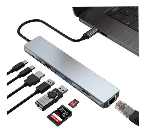 Doc Usb C Rede+hdmi+usb=usb C Para Macbook Pro E Air +nf  