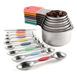 Juego De Tazas Y Cucharas Medidoras Magnéticas De Acero Inox