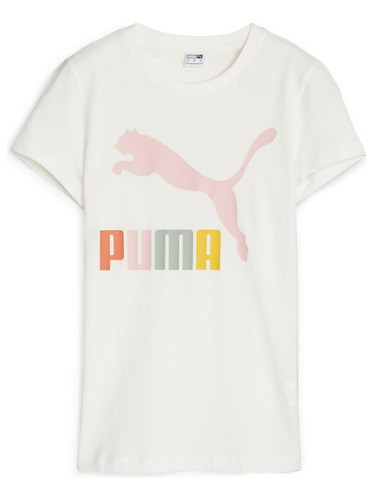 Polera Puma Classics Multi Color Logo Tee Blanco Mujer