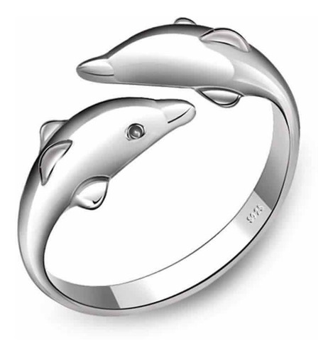 Anillo Delfines Bañado Plata 925 Ajustable / Todojoyas