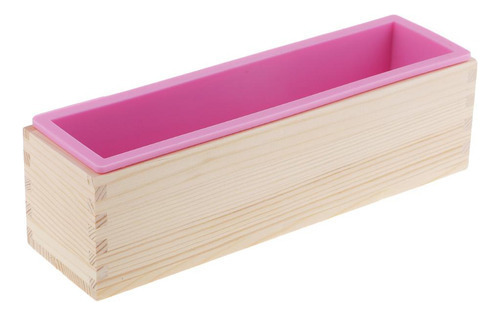 Molde Rectangular De Silicona Con Caja De Madera Rosado .