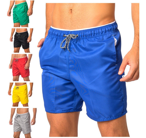 Short Praia Tactel Grosso Masculino Kit C/6 3 Bolsos Fitness