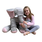 Almofada Elefante De Pelúcia Bebê Cinza Com Rosa 80cm 